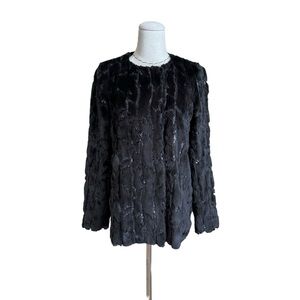 Milly Black Sequin and Soft Faux Fur Evening Glamour Jacket Coat sz Small